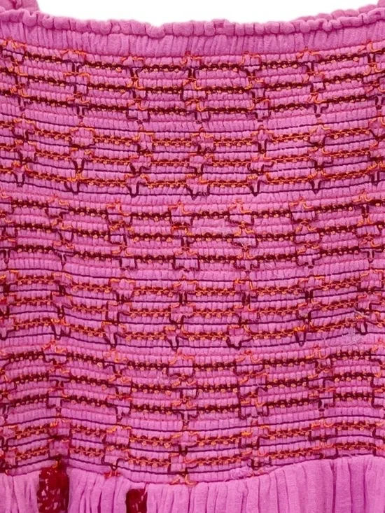 NWT Free People Tory Embroidered Mini Dress Pink Smocked Floral Boho Size Large - Picture 10 of 16